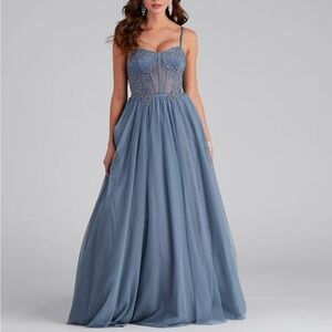 Windsor AJ Embroidered Mesh Corset A-Line Gown